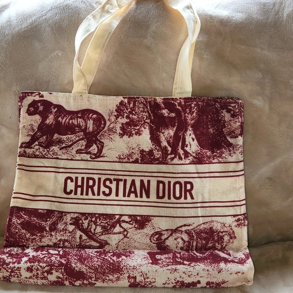 Christian Dior Burgundy and Cream Tote Bag - Picture 1 of 3